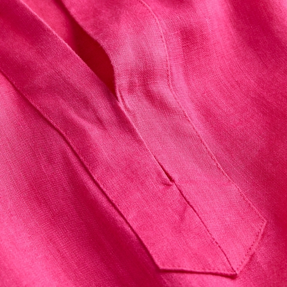 H&M Linen Tie Belt Midi Pink Long Puff Sleeve V Neck Dress Size Extra La… - Picture 3 of 12